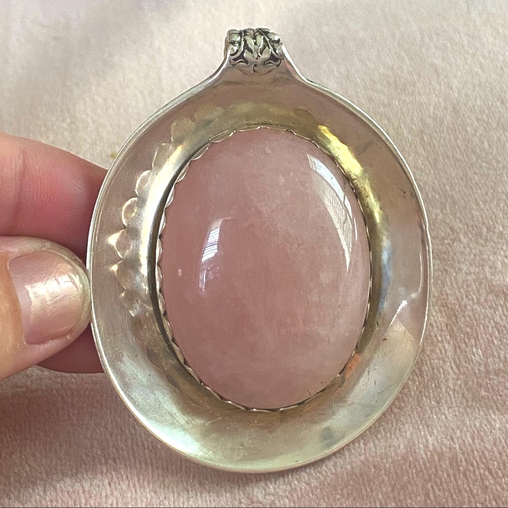 Sterling Silver & Pink Quartz Spoon Pendant - HANDMADE!